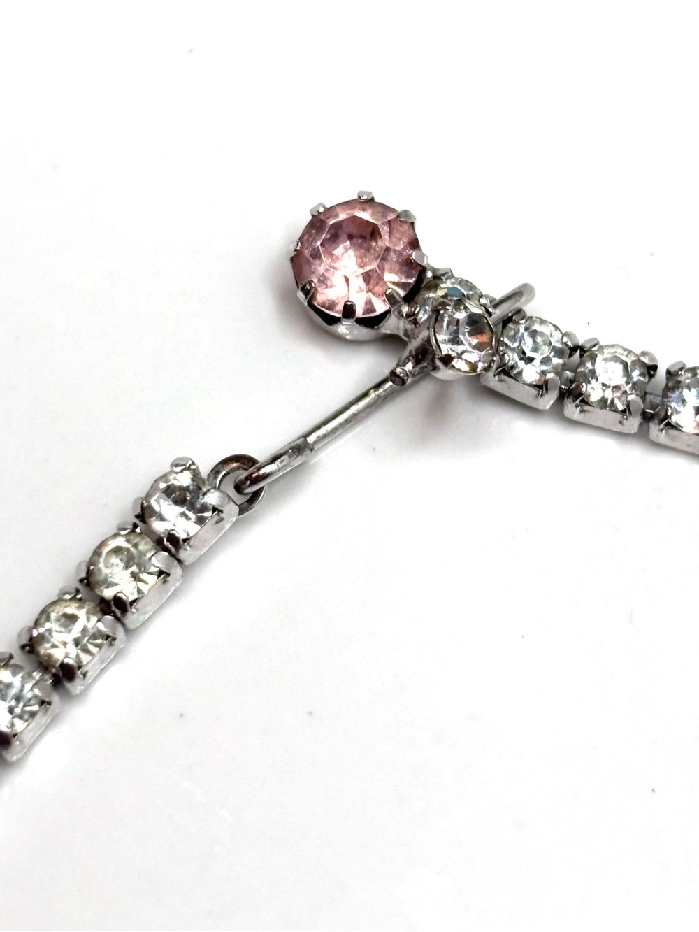 VTG Weiss Pastel Pink Rhinestone Rhodium Plated Necklace Earrings Set Signed - Picture 5 of 13
